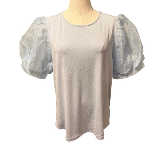 adrianna papell blouse M latest style puffy short sleeve in sage color - Picture 1 of 5